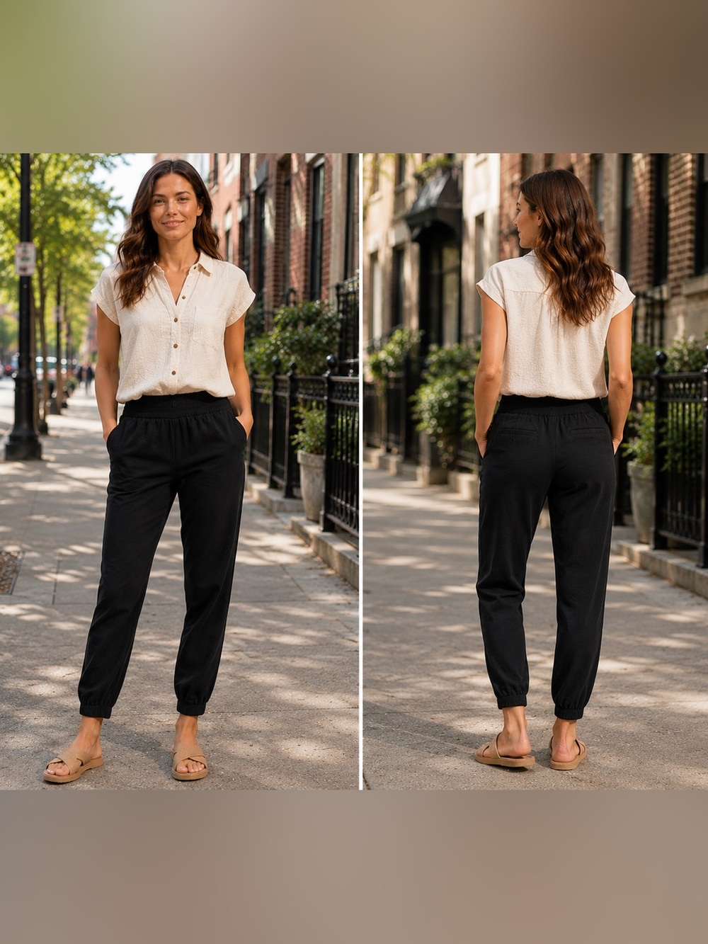 Women’s Black Elastic-Waist Jogger Pants